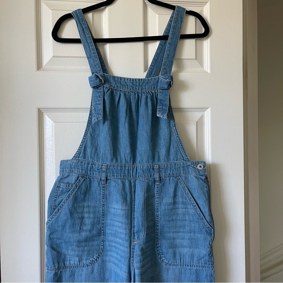 Anthropologie Pilcro Blue Denim Wide Leg Cropped Overalls Relaxed Fit Size 30 - Picture 5 of 10